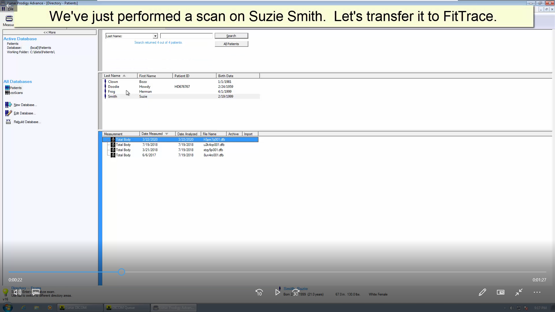 Transfer DXA body composition scan GE