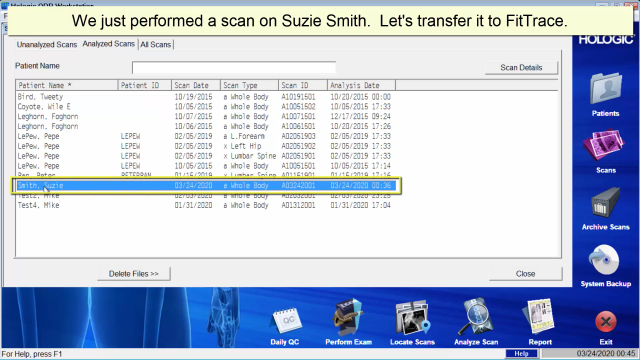 Transfer DXA body composition scan to FitTrace